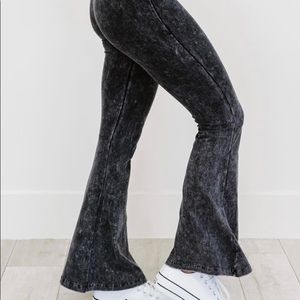 Zenana Outfitters Black Mineral Wash Stretchy Bellbottoms